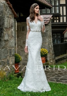 Свадебное платье Cleo-T64655. С прямой юбкой, длинное без шлейфа.